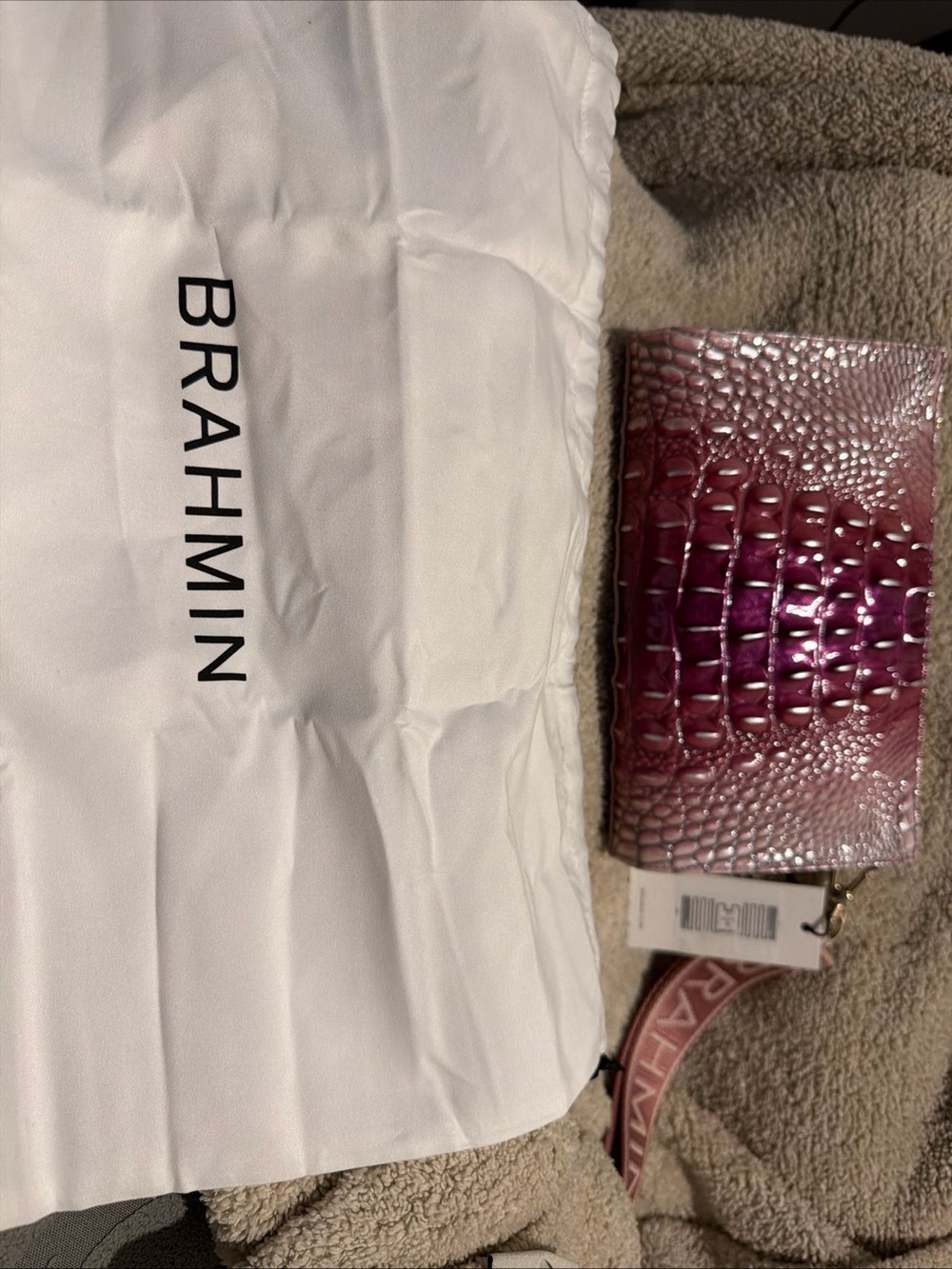 Brahmin Ombre Pink Croc-Embossed Wristlet